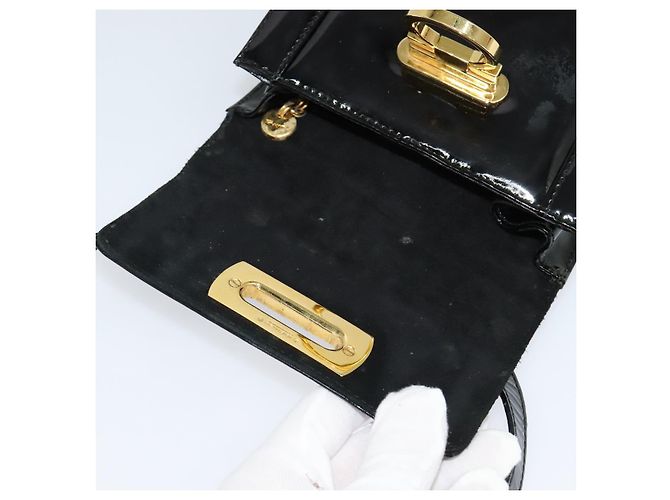 Borsa a Spalla Gancini Salvatore Ferragamo Smalto Nero Oro Auth KD105 D'oro - vista 15