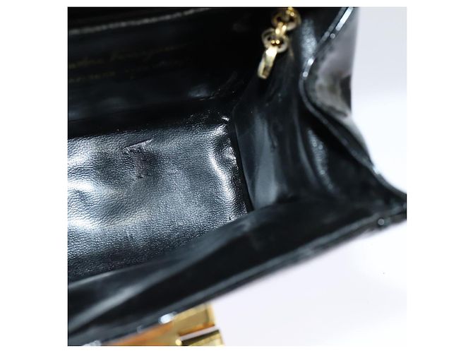 Borsa a Spalla Gancini Salvatore Ferragamo Smalto Nero Oro Auth KD105 D'oro - vista 18