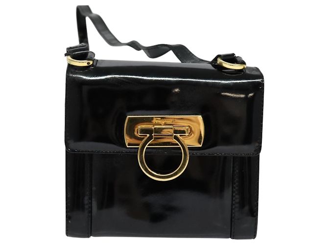 Borsa a Spalla Gancini Salvatore Ferragamo Smalto Nero Oro Auth KD105 D'oro - vista 2