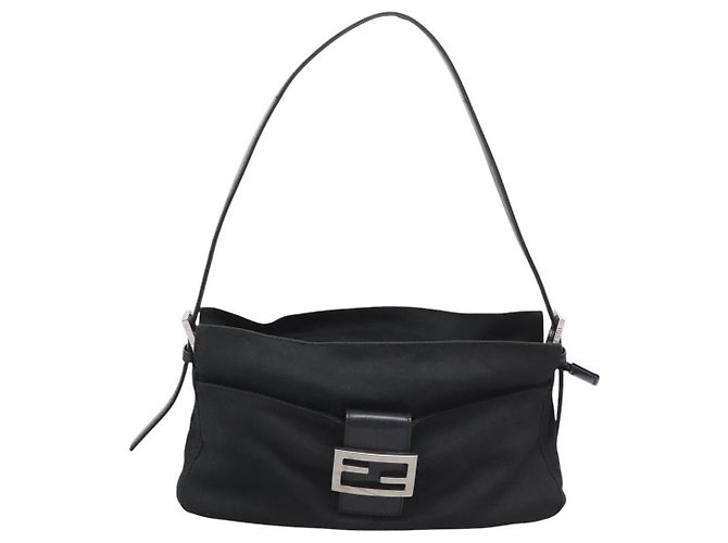 FENDI Mamma Baguette Bolsa de Hombro Nylon Negro Plata Auth ep7496 - vista 13