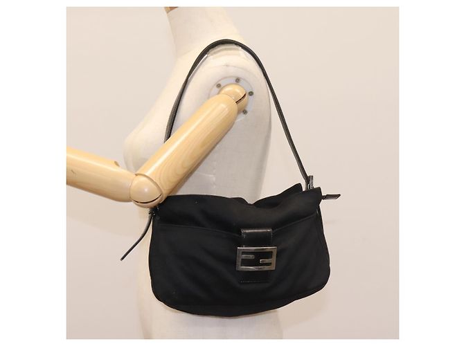 FENDI Mamma Baguette Bolsa de Hombro Nylon Negro Plata Auth ep7496 - vista 27