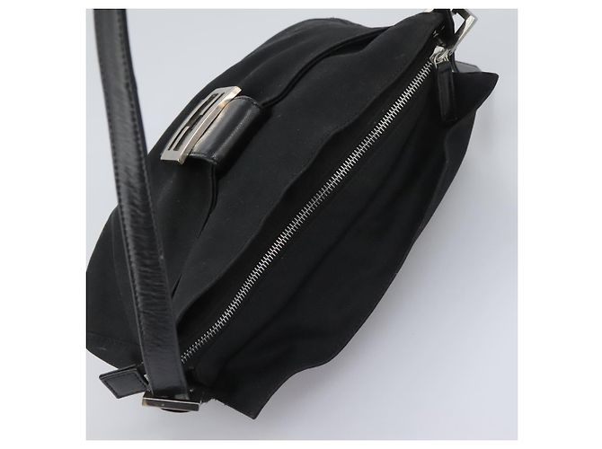 FENDI Mamma Baguette Bolsa de Hombro Nylon Negro Plata Auth ep7496 - vista 6