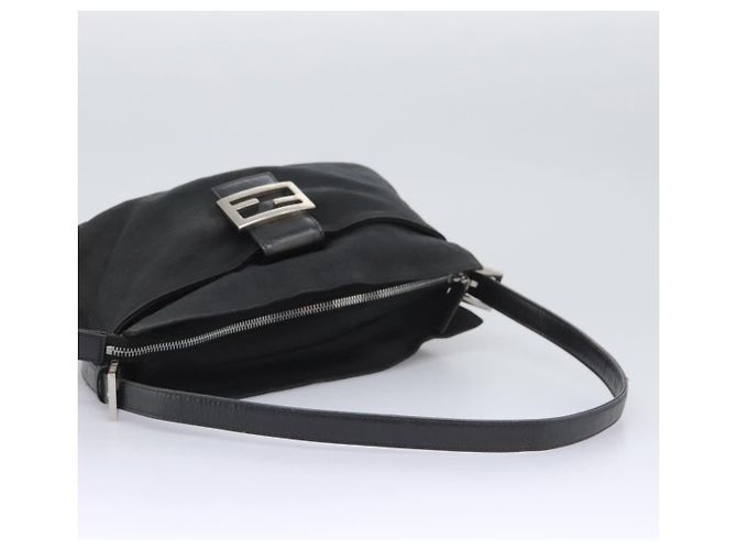FENDI Mamma Baguette Bolsa de Hombro Nylon Negro Plata Auth ep7496 - vista 7