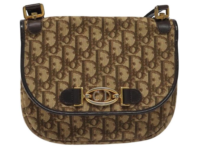 Borsa a spalla in tela Trotter Christian Dior marrone oro Auth BD172 D'oro - vista 2