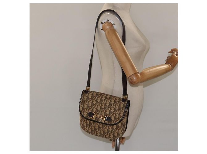 Borsa a spalla in tela Trotter Christian Dior marrone oro Auth BD172 D'oro - vista 21