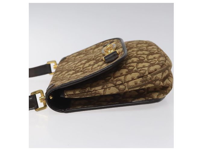 Borsa a spalla in tela Trotter Christian Dior marrone oro Auth BD172 D'oro - vista 5