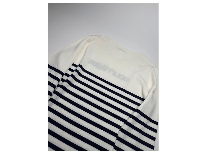 Vintage Courreges Paris gestreifter Pullover Weiß/Marine EU36/S - Ansicht 10