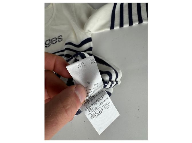 Vintage Courreges Paris gestreifter Pullover Weiß/Marine EU36/S - Ansicht 11