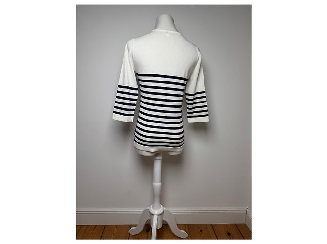 Vintage Courreges Paris gestreifter Pullover Weiß/Marine EU36/S - Ansicht 14