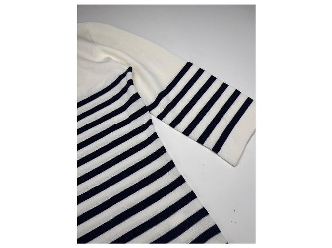 Vintage Courreges Paris gestreifter Pullover Weiß/Marine EU36/S - Ansicht 15