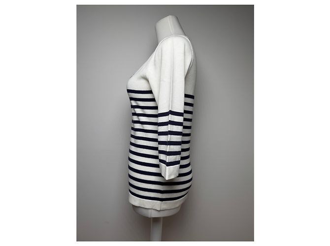 Vintage Courreges Paris gestreifter Pullover Weiß/Marine EU36/S - Ansicht 2