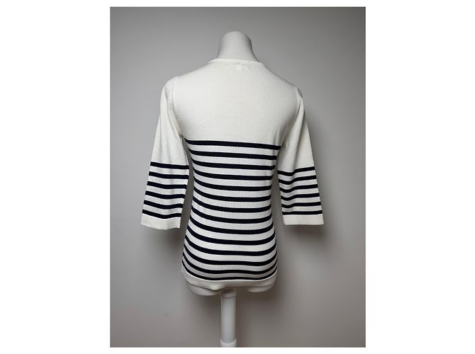Vintage Courreges Paris gestreifter Pullover Weiß/Marine EU36/S - Ansicht 3