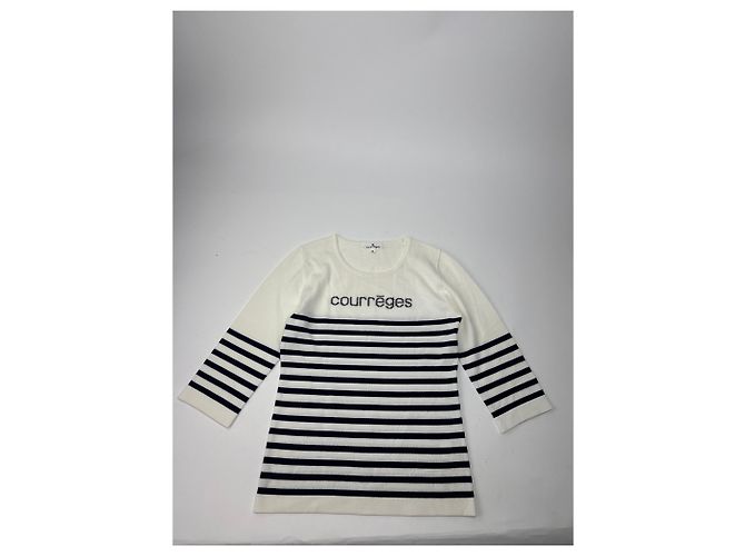 Vintage Courreges Paris gestreifter Pullover Weiß/Marine EU36/S - Ansicht 4