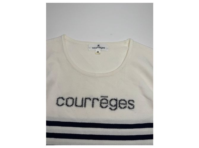Vintage Courreges Paris gestreifter Pullover Weiß/Marine EU36/S - Ansicht 5