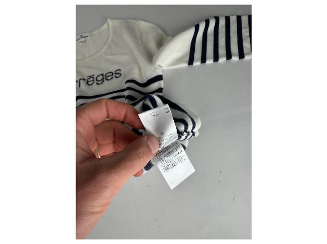 Vintage Courreges Paris gestreifter Pullover Weiß/Marine EU36/S - Ansicht 7