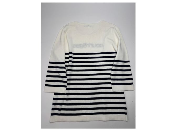 Vintage Courreges Paris gestreifter Pullover Weiß/Marine EU36/S - Ansicht 8