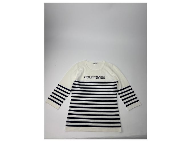 Vintage Courreges Paris gestreifter Pullover Weiß/Marine EU36/S - Ansicht 9