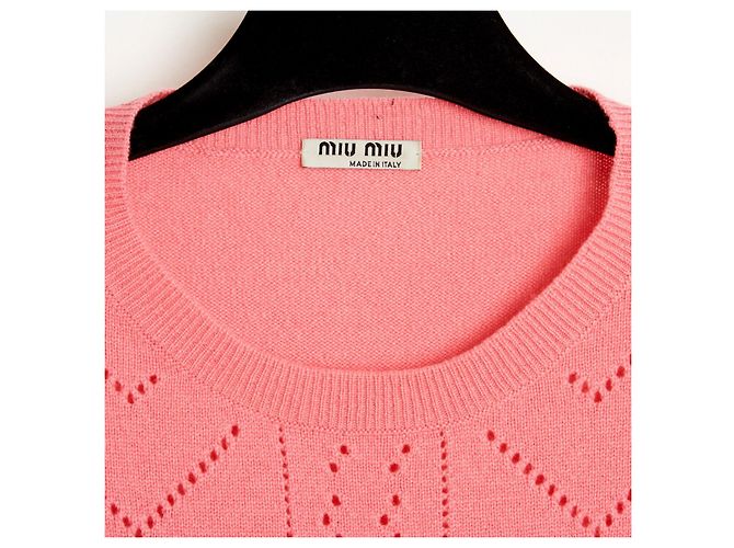 Miu Miu 2015 Herz Crop Pullover FR38 Herzen Offene Strickart Rosa Kaschmir UK10 US8 Pink - Ansicht 3