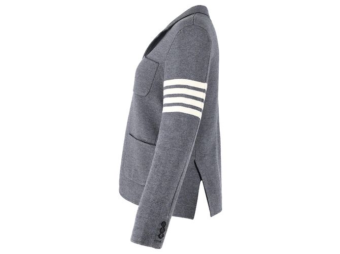 Thom Browne 4-Bar Strickblazer aus grauer Wolle - Ansicht 2