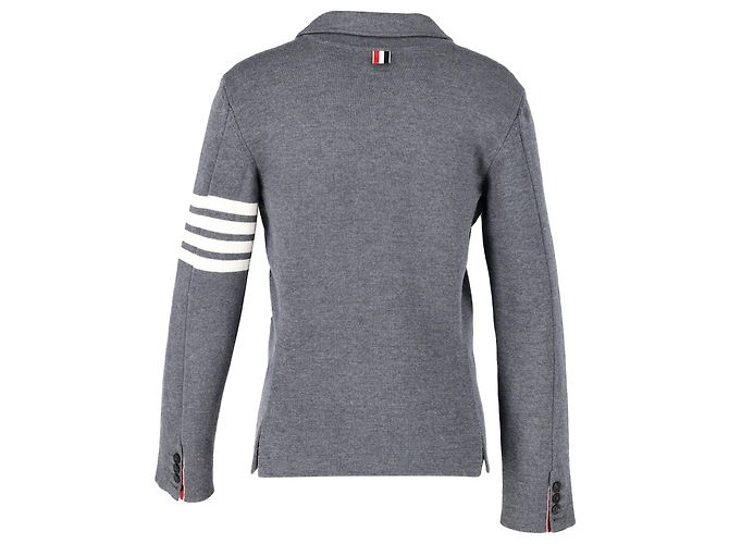Thom Browne 4-Bar Strickblazer aus grauer Wolle - Ansicht 3