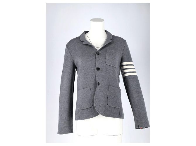 Thom Browne 4-Bar Strickblazer aus grauer Wolle - Ansicht 4