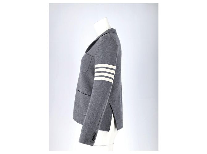 Thom Browne 4-Bar Strickblazer aus grauer Wolle - Ansicht 5