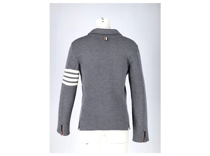 Thom Browne 4-Bar Strickblazer aus grauer Wolle - Ansicht 6