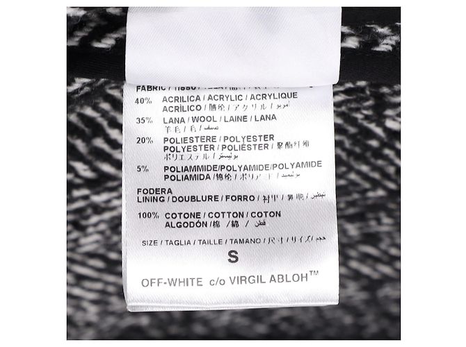 Off White Off-White Herringbone Midi Coat in Grey Wool - view 5