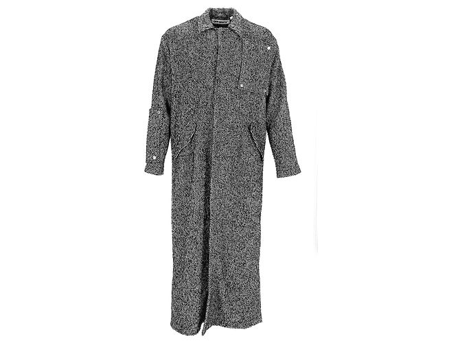 Off White Off-White Herringbone Midi Coat in Grey Wool - view 6