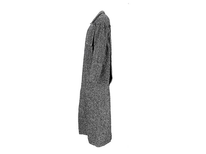 Off White Off-White Herringbone Midi Coat in Grey Wool - view 7