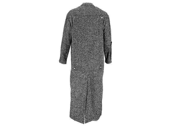 Off White Off-White Herringbone Midi Coat in Grey Wool - view 8