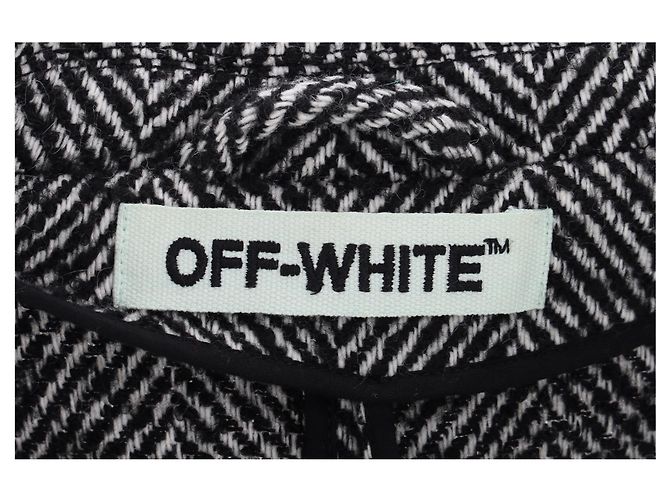 Off White Off-White Herringbone Midi Coat in Grey Wool - view 9