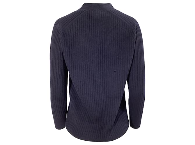 Iris & Ink V-Ausschnitt Rippstrickpullover aus marineblauem Kaschmir - Ansicht 3