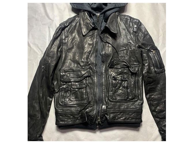Neil Barrett Lederjacke mit Kapuze Schwarz - Ansicht 2