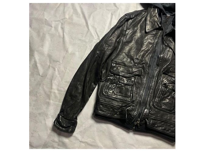 Neil Barrett Lederjacke mit Kapuze Schwarz - Ansicht 3