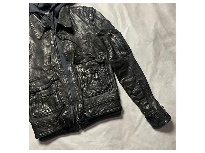 Neil Barrett Lederjacke mit Kapuze Schwarz - Ansicht 4