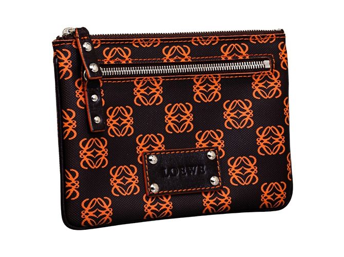 Pochette Loewe Anagram Nera e Arancione in Pelle Nero - vista 2