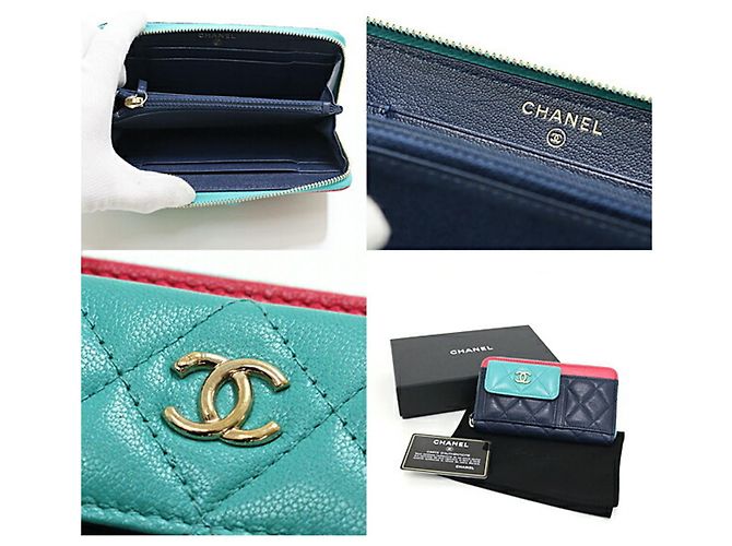 Portafoglio con zip Matelassé Chanel Rosa Verde Blu navy - vista 3