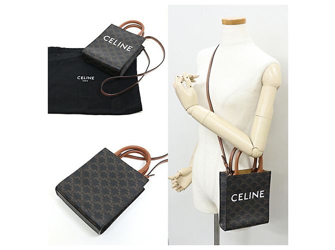 Céline Borsa a spalla Celine Mini Vertical Triomphe in tela Marrone scuro - vista 2