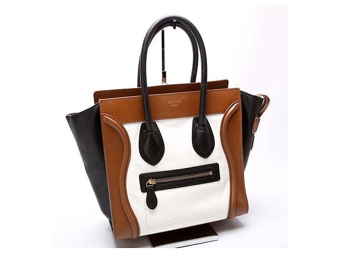 Borsa Céline Luggage Mini in pelle bianca e marrone scuro Bianco - vista 2