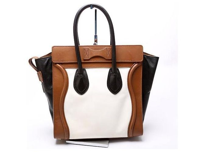 Borsa Céline Luggage Mini in pelle bianca e marrone scuro Bianco - vista 3