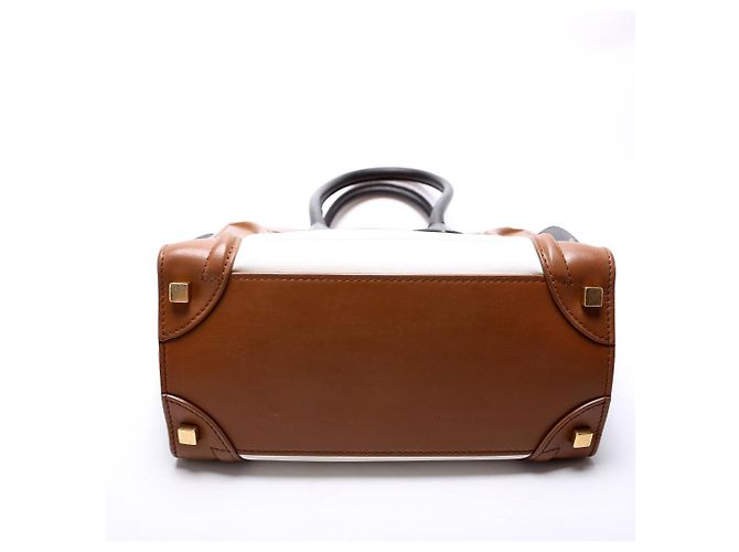 Borsa Céline Luggage Mini in pelle bianca e marrone scuro Bianco - vista 4