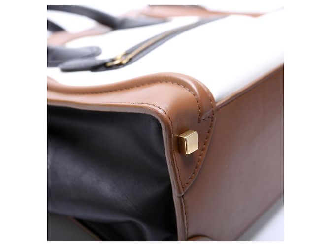 Borsa Céline Luggage Mini in pelle bianca e marrone scuro Bianco - vista 5