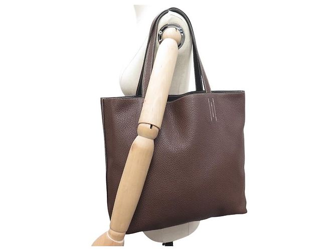 Hermès NUOVA BORSA HERMES DOUBLE SENS 36 PELLE CLEMENCE NERA E MARRONE - vista 14