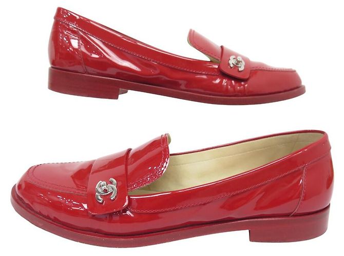 SCARPE CHANEL MOCASSINI G30708 LOGO CC TIMELESS PELLE LUCIDA 40.5 Rosso - vista 3