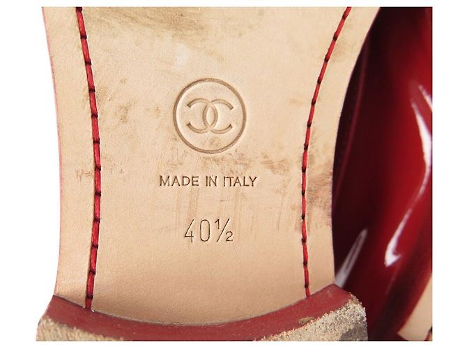 SCARPE CHANEL MOCASSINI G30708 LOGO CC TIMELESS PELLE LUCIDA 40.5 Rosso - vista 7