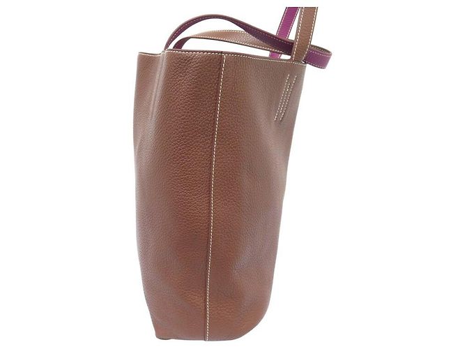 Hermès BAG TOTE HERMES DOUBLE SENS 36 IN PELLE CLEMENCE MARRONE E VIOLA - vista 10