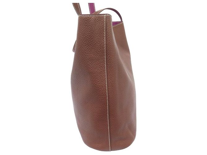 Hermès BAG TOTE HERMES DOUBLE SENS 36 IN PELLE CLEMENCE MARRONE E VIOLA - vista 11