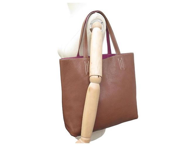 Hermès BAG TOTE HERMES DOUBLE SENS 36 IN PELLE CLEMENCE MARRONE E VIOLA - vista 13