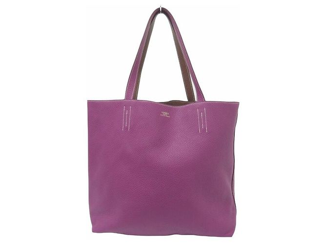 Hermès BAG TOTE HERMES DOUBLE SENS 36 IN PELLE CLEMENCE MARRONE E VIOLA - vista 18